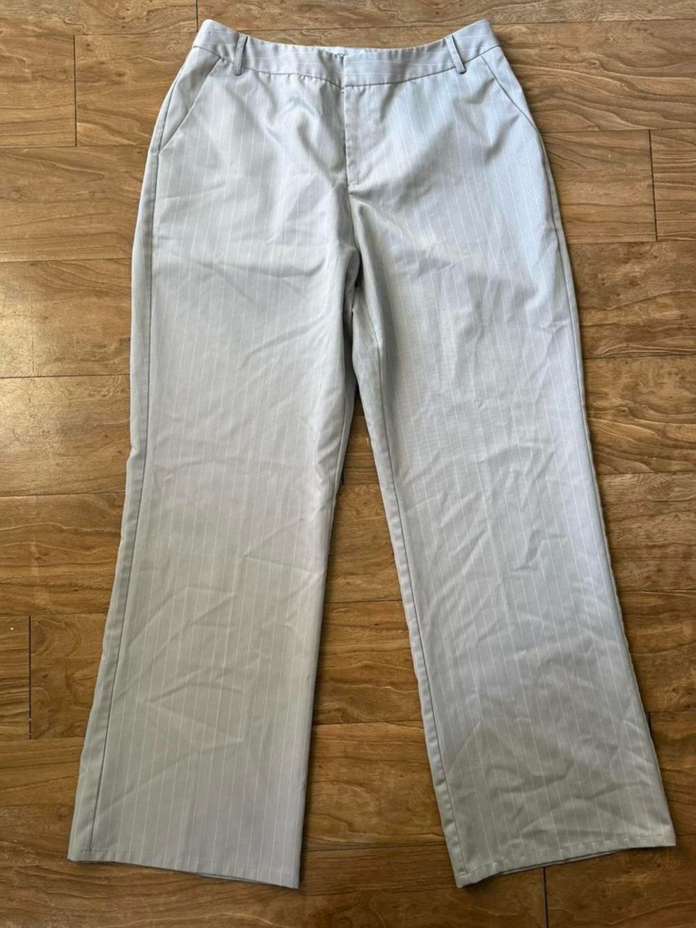 Women's Light Gray Pinstripe Wide-Leg Dress Pants